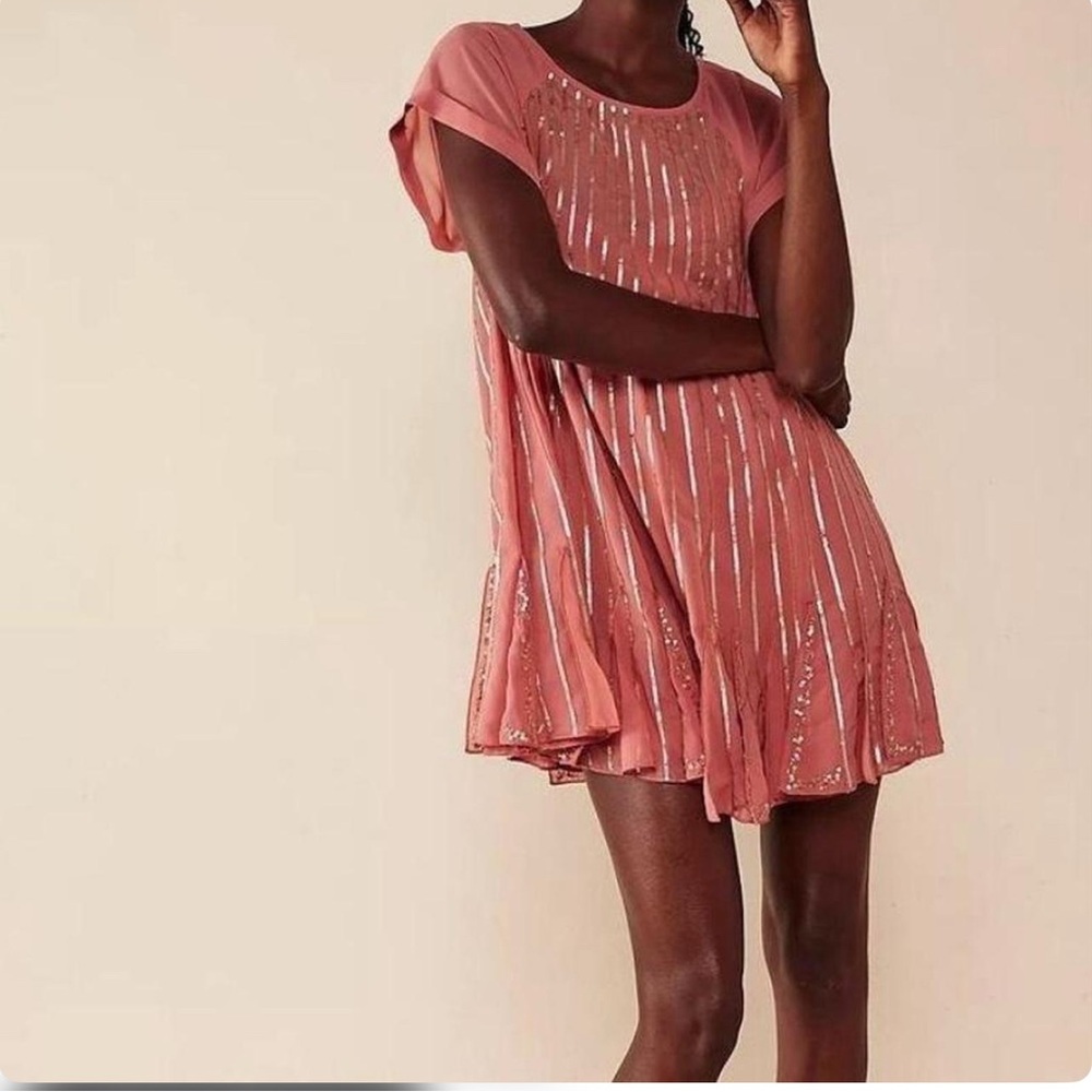 Free People Rose Pink Short Sleeve Swing Mini Dress